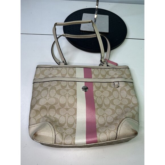 For Repair- Vintage COACH CHELSEA HERITAGE F14477 Leather Signature Tote Handbag - Picture 8 of 16